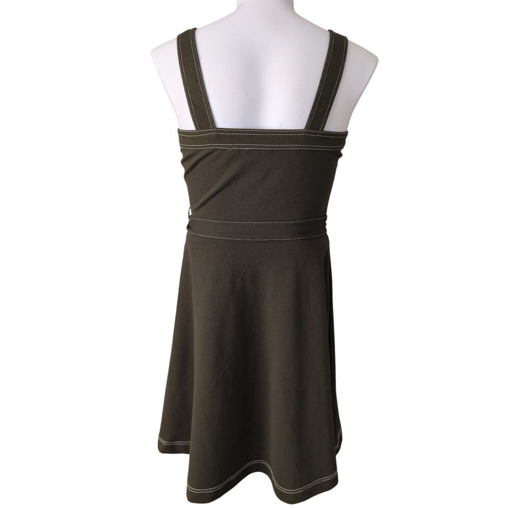 Green Midi Jumper Dress Large Square‎ Neck Minimalist Brunch Weekend Academia - Picture 3 of 7